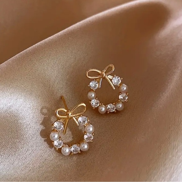 Drop diamond bow earrings - Picture 4 of 7